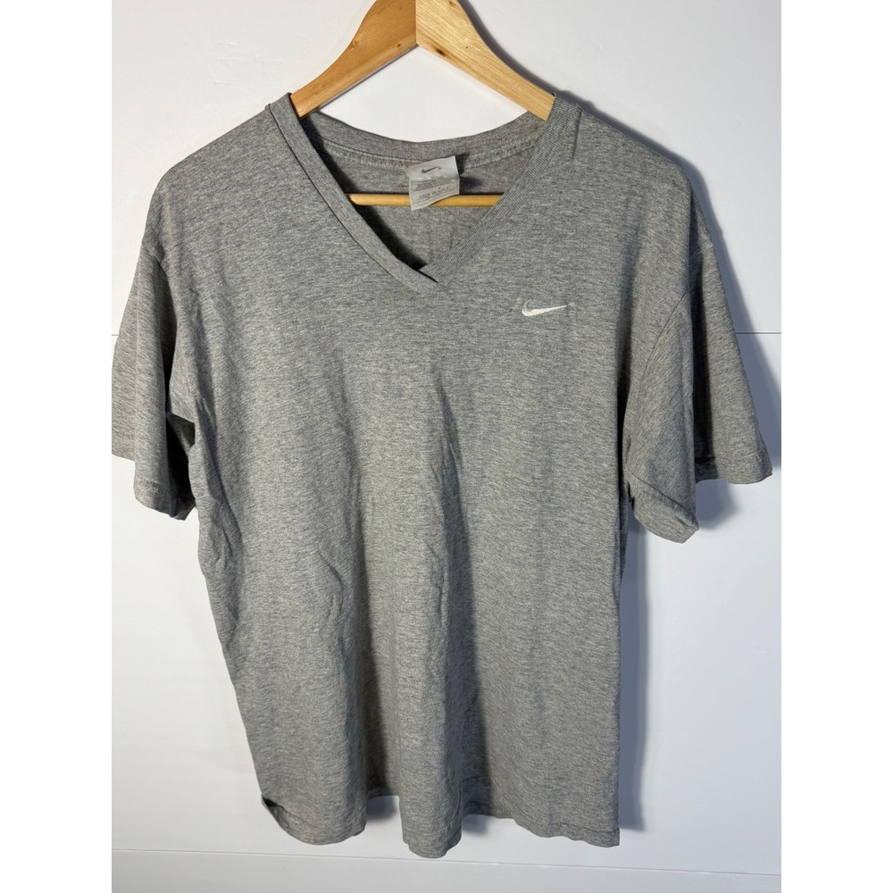 Vintage Nike T-Shirt Mens Large Gray V-Neck Embroidered Swoosh Made in USA Tee